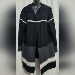 ALYX Knit Open FrontCardigan Sweater Black & White Stripe Big Collar Long Sleeve